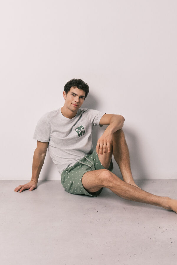 Women'secret Pijama curto de homem em algod&atilde;o estampado de palmeiras cinzento