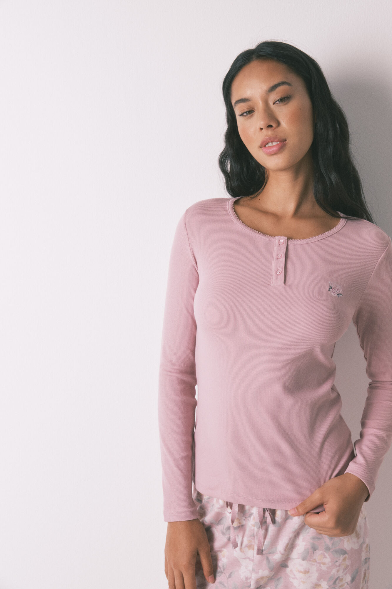 Women'secret Pijama comprido com estampado floral rosa