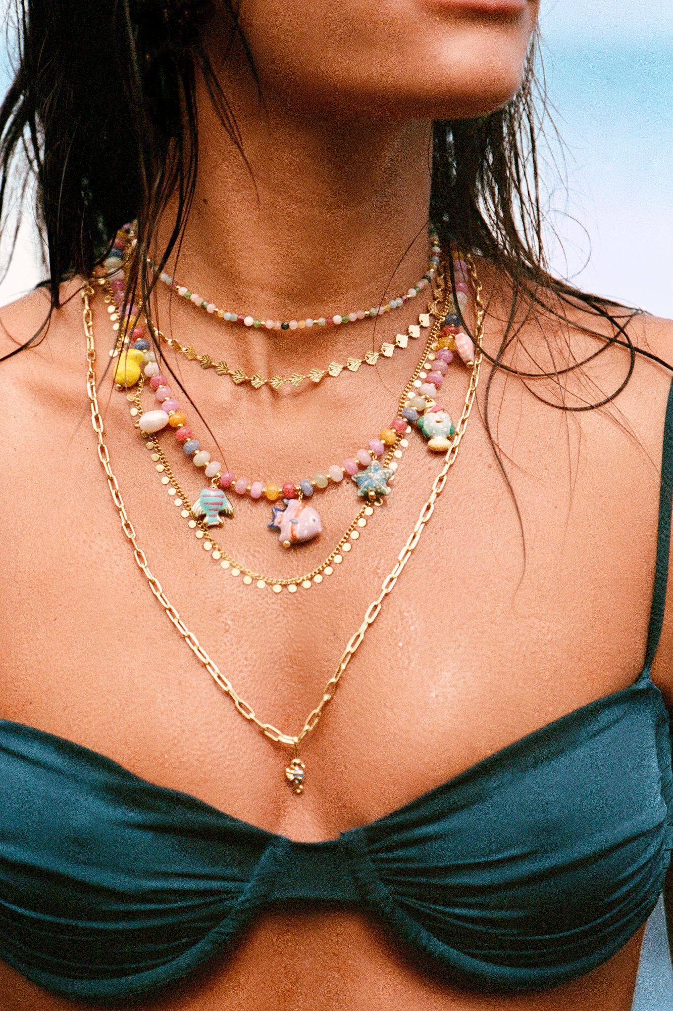 Singularu Collar Shells Acero Ba&ntilde;o Oro