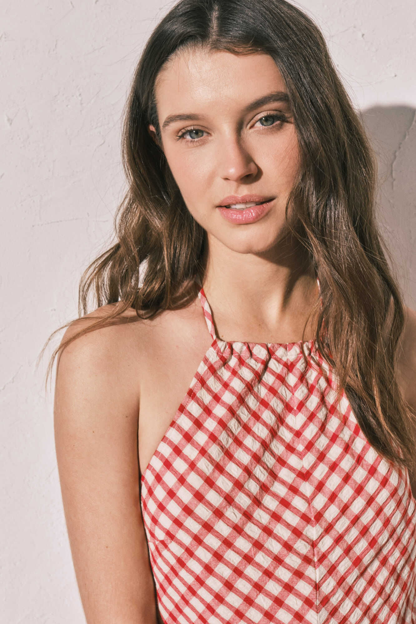 Women'secret Vestido corto estampado cuadro vichy rojo