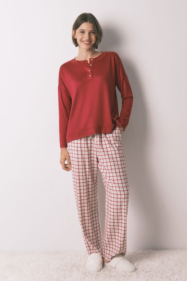 Women'secret T-shirt malha com a manga de malha vermelha vermelho