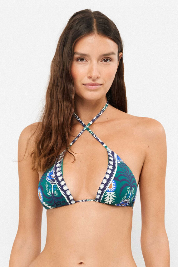 Top bikini triangular estampado