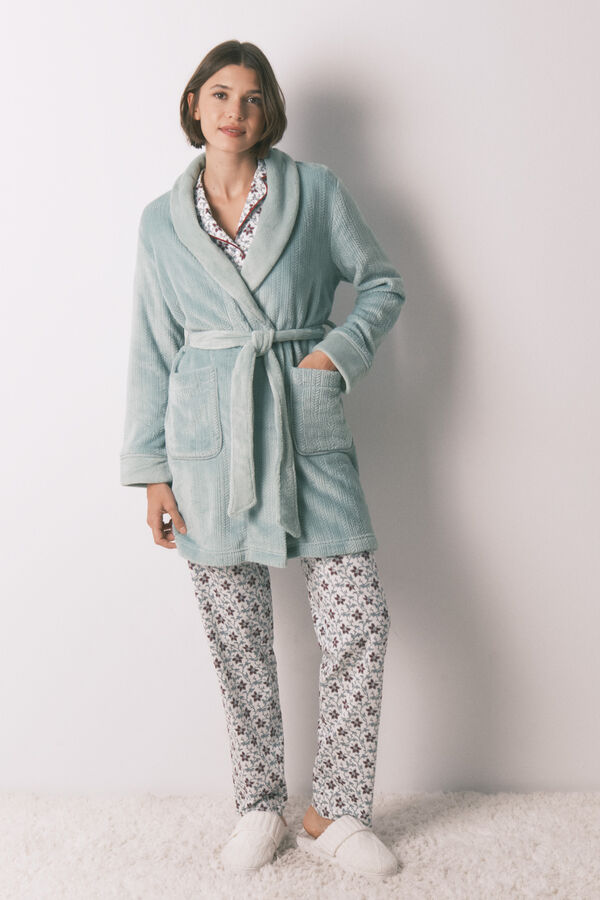 Women'secret Robe midi cruzado de polar azul azul