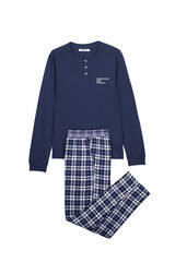 Women'secret Pijama comprido em algod&atilde;o azul-marinho xadrez azul