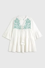 Textura T&uacute;nica em algod&atilde;o bordada branco