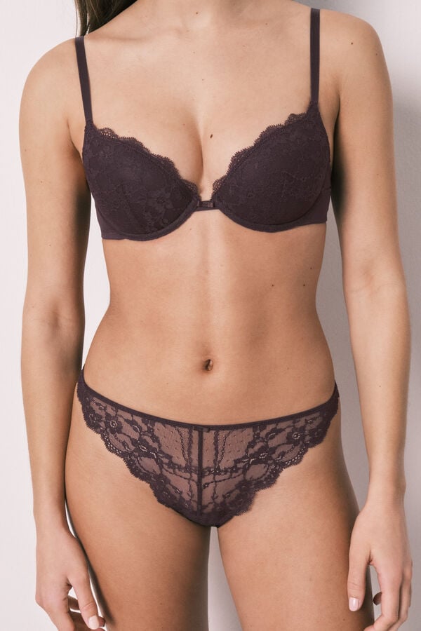 Women'secret Tanga de renda roxa rosa