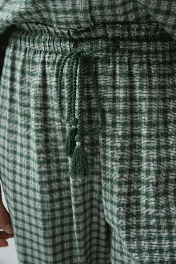 Women'secret Pijama comprido aos quadrados com folhos verde