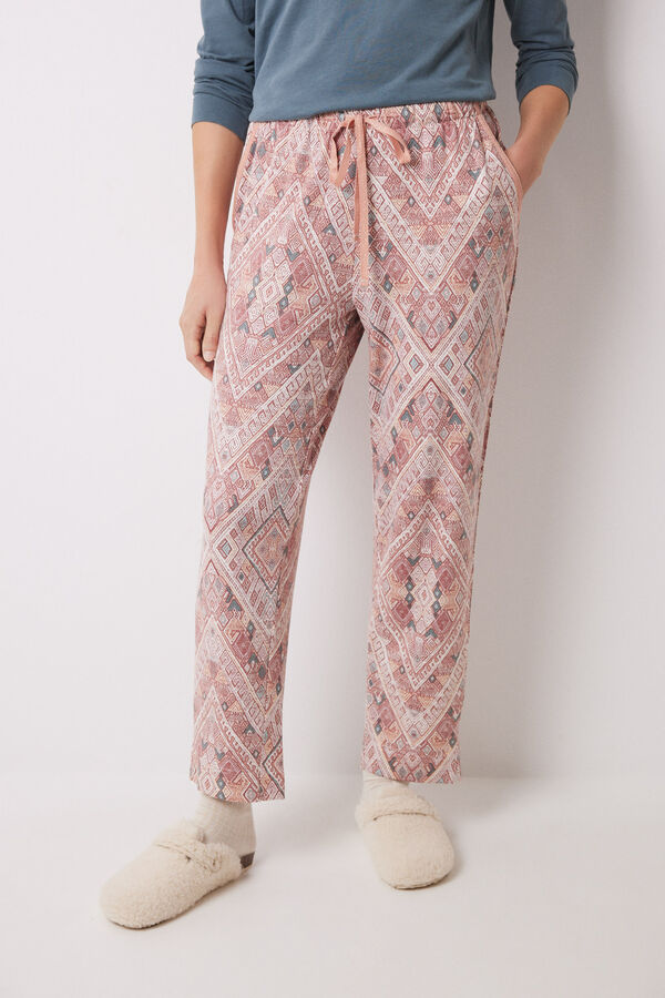 Womensecret Pantalón carrot rosa súper soft estampado