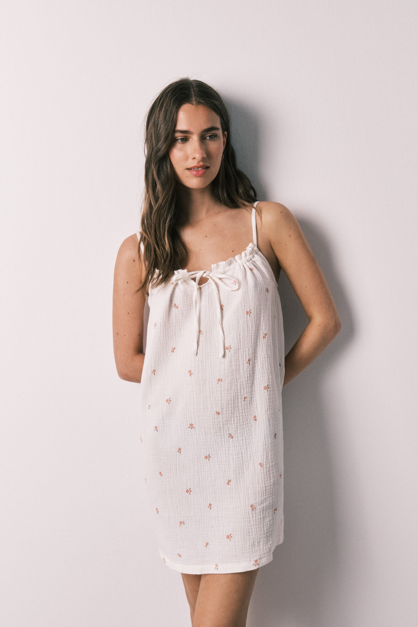 Women'secret Camisa de dormir curta de al&ccedil;as em algod&atilde;o branco