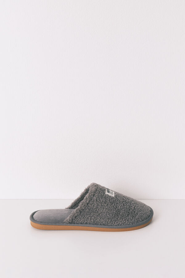 Women'secret Chinelos de quarto masculinos de pelo cinza estampado