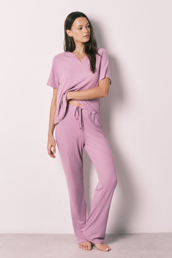 Women'secret Pijama Capri em tecido waffle rosa rosa