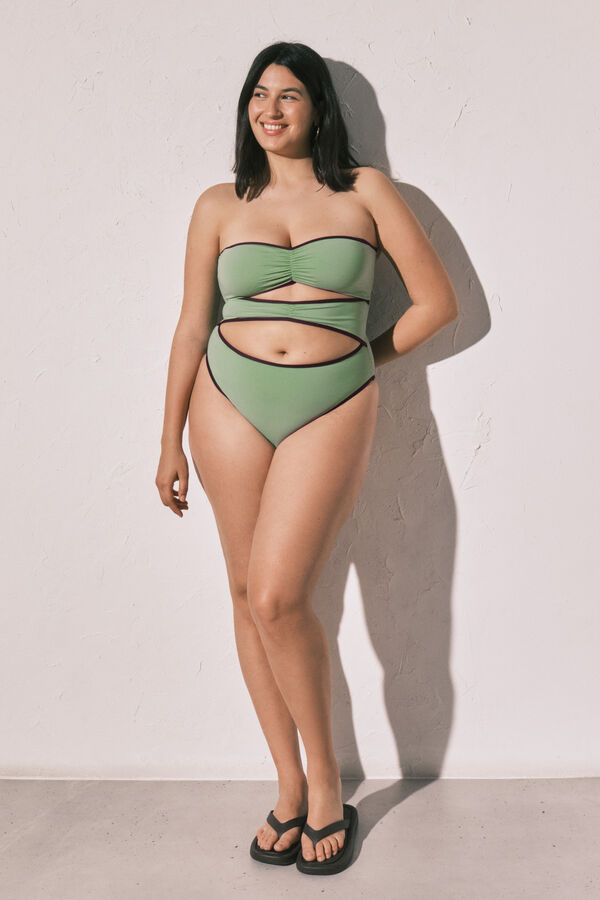 Women'secret Fato de banho bandeau com aberturas na frente verde verde