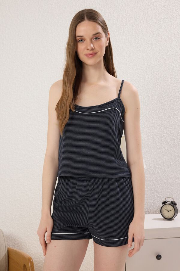 Trendyol Conjunto pijama curto de al&ccedil;as &agrave;s riscas azul