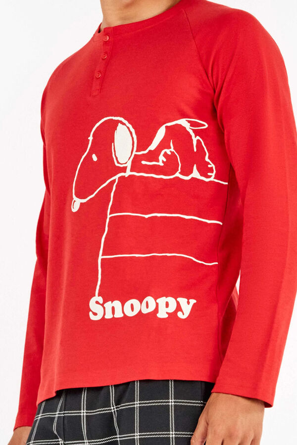 Gisela Conjunto de pijama masculino de malha interlock do Snoopy vermelho