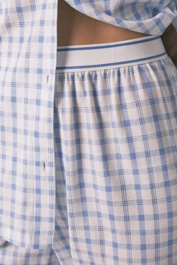 Women'secret Pijama camisero algod&oacute;n cuadros azul  estampado