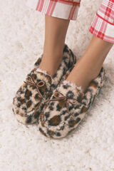 Women'secret Chinelos de mocassim quarto de borrego com estampa animal  cru