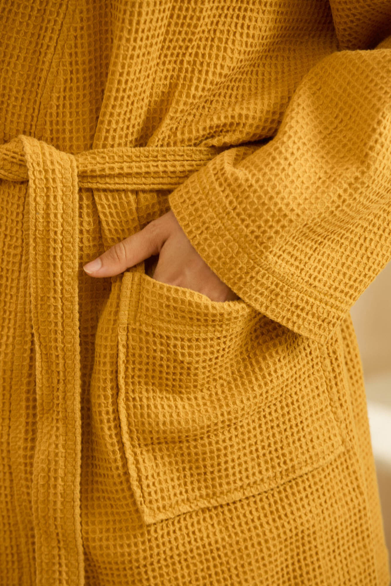 Calma House Roup&atilde;o de banho em favo de mel mostarda J&uacute;piter