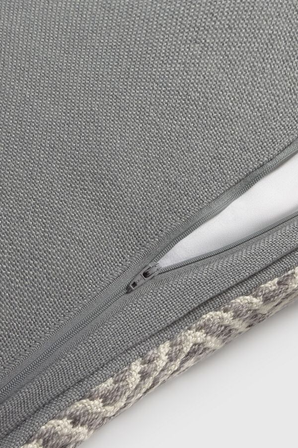 Textura Capa de almofada bordada com design geom&eacute;trico cinzento