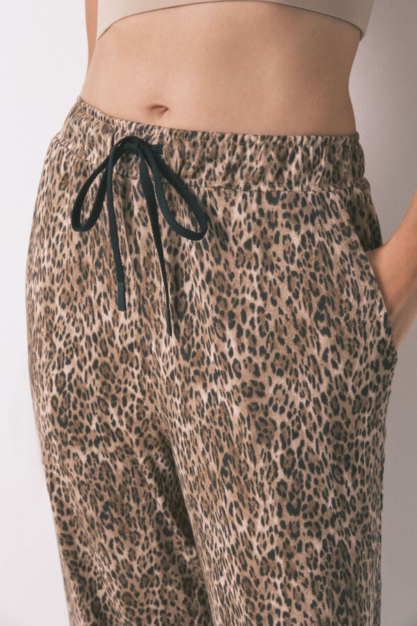 Women'secret Calça comprida com estampa animal de cenoura marrom cru
