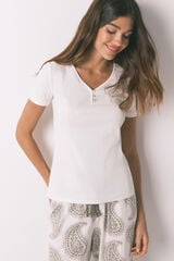 Women'secret Camiseta panadera algodón blanco marfil