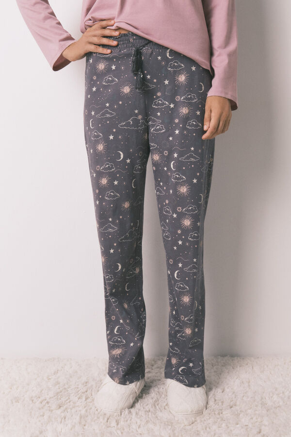 Women'secret Cal&ccedil;a comprida 100% algod&atilde;o com estampado astral cinzento