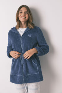 Women'secret Robe midi com capuz em polar lurex azul