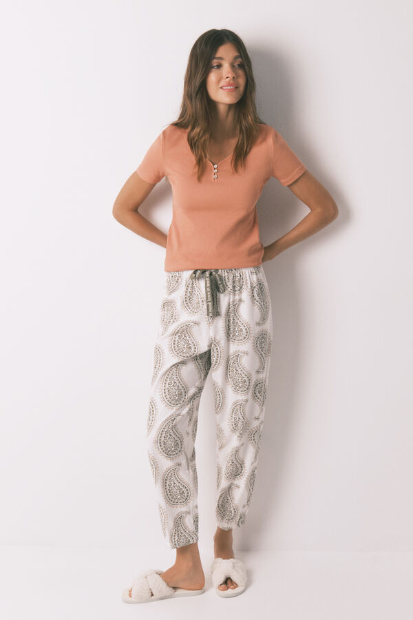 Women'secret Calça comprida 100% algodão paisley  bege