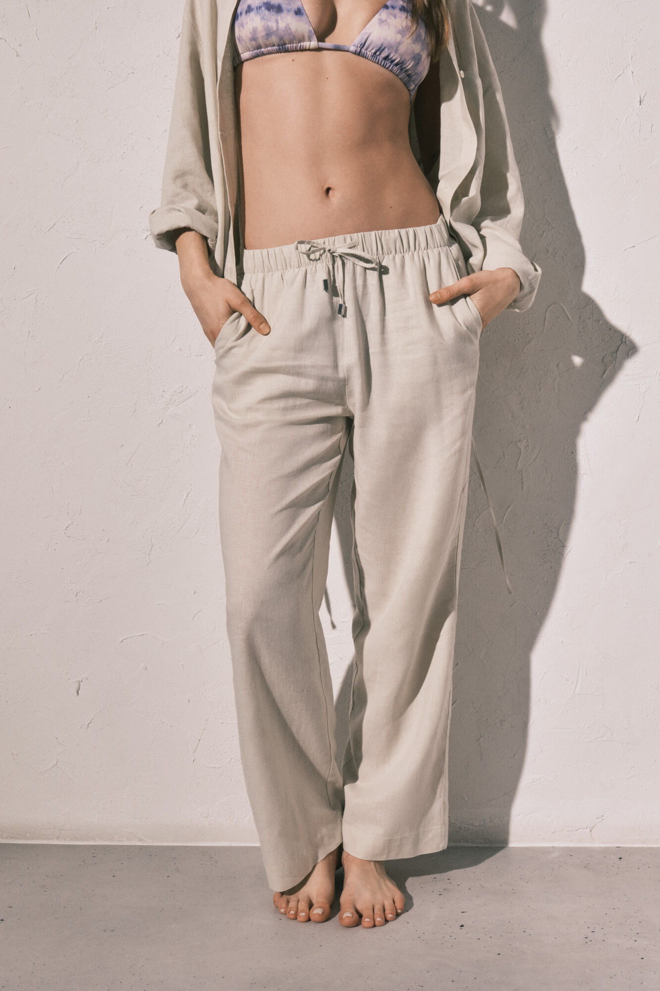 Women'secret Pantal&oacute;n largo lino blanca