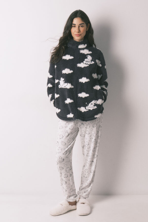 Women'secret Bata curta em polar estampado de nuvens Moomin cinza cinzento