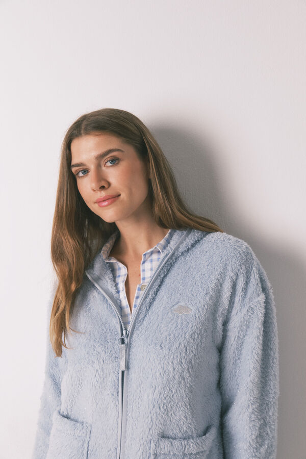 Women'secret Robe curta de tecido de pelo azul lurex azul