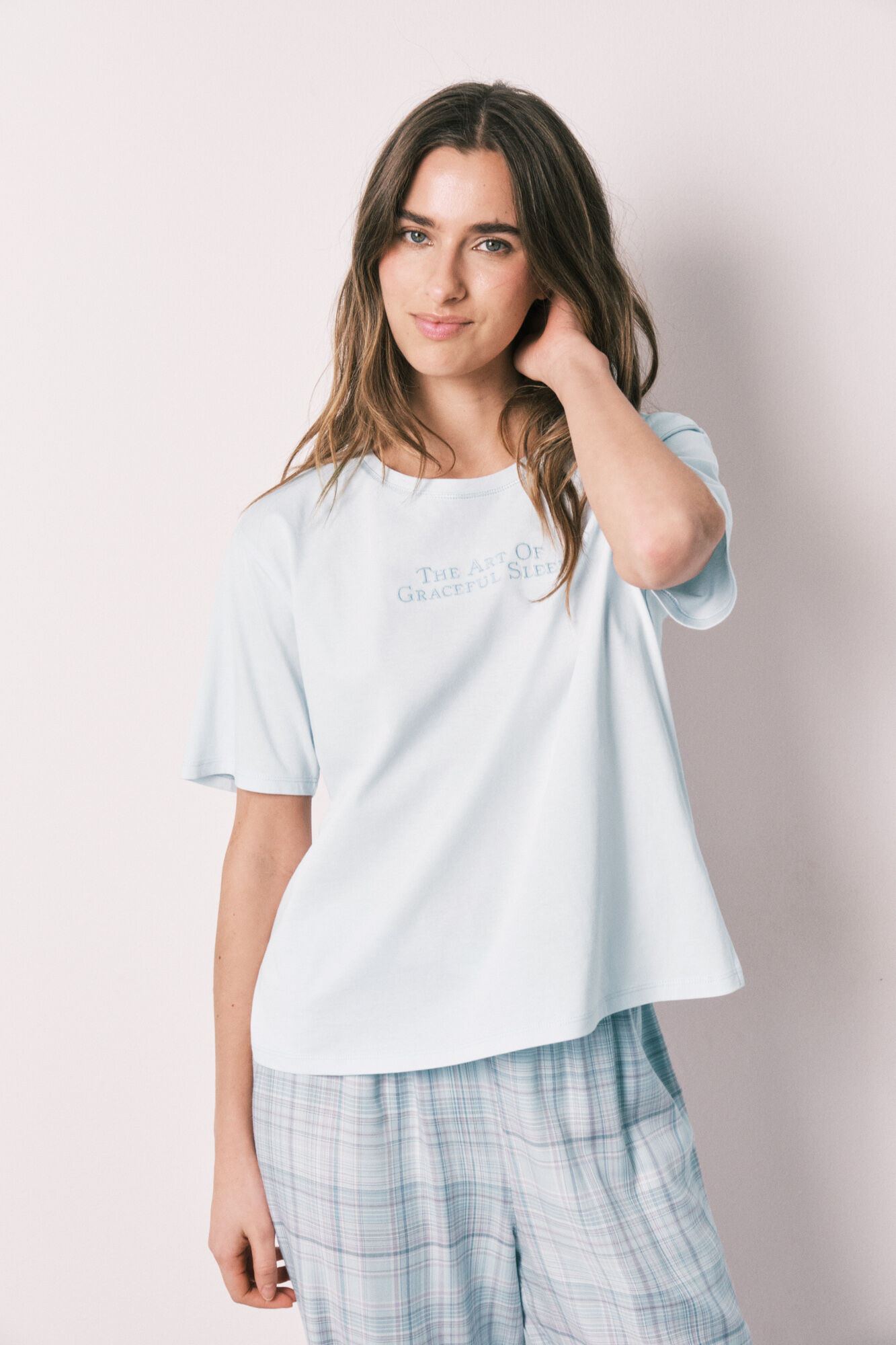 Women'secret Pijama 100% algod&oacute;n azul estampado cuadros