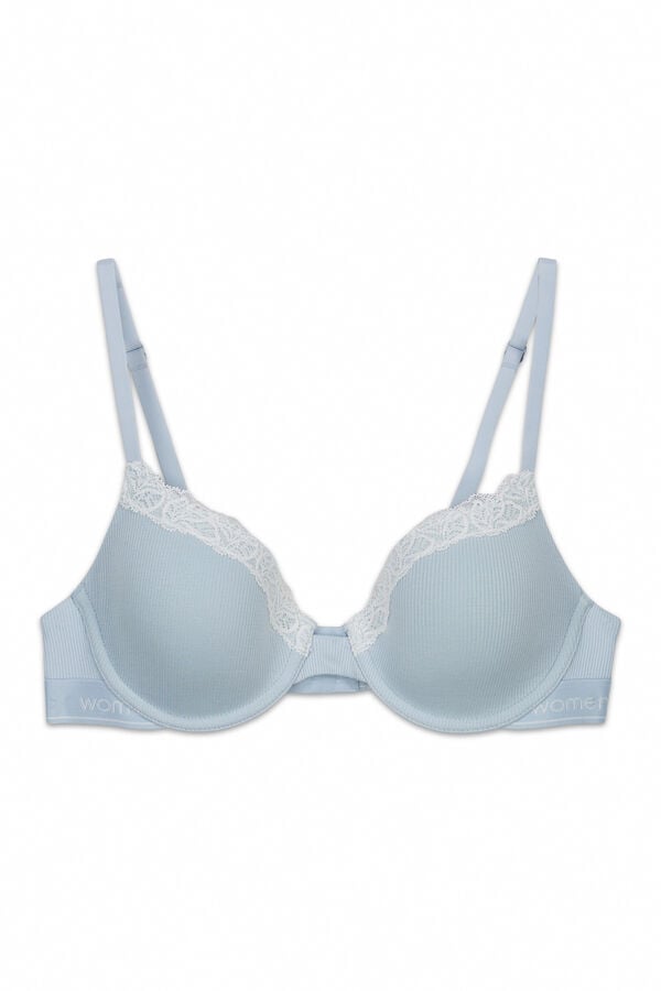 Women'secret Soutien cl&aacute;ssico canelado em algod&atilde;o azul BEAUTIFUL azul