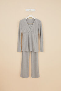 Womensecret Pijama comprido "maternity" canelado em cinzento cinzento