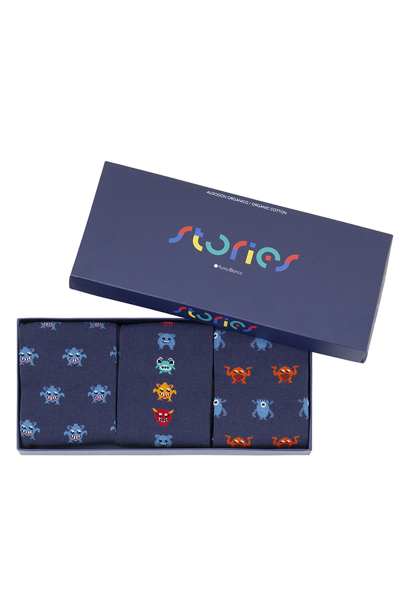 Punto Blanco Pacote com 3 meias curtas de algod&atilde;o org&acirc;nico Stories Monsters