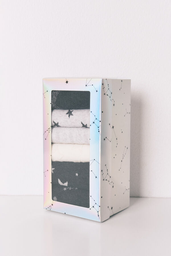 Women'secret Pacote de 6 meias longas de algod&atilde;o com estrelas   cinzento