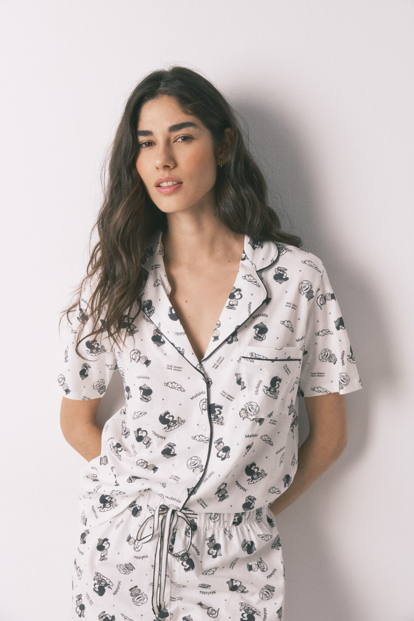 Women'secret Pijama camisero 100% algod&oacute;n blanco Mafalda