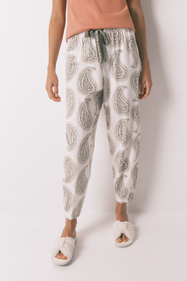 Women'secret Calça comprida 100% algodão paisley  bege