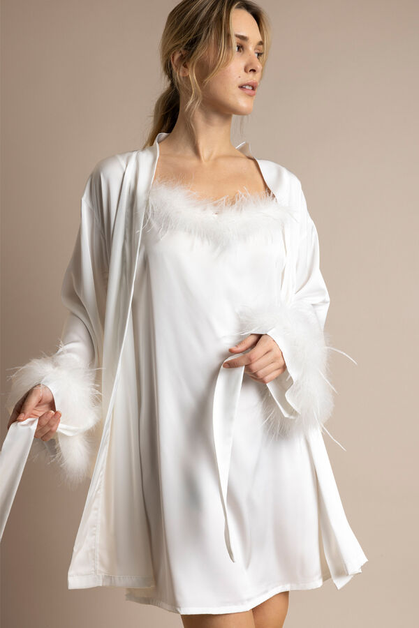 Admas Camisa de dormir noiva plumas marab&uacute; Luxe branco
