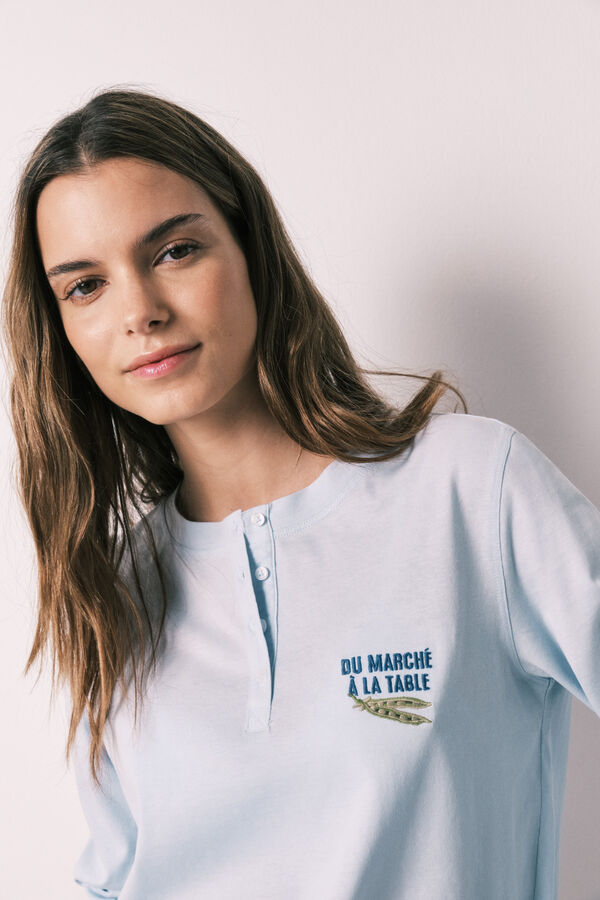 Women'secret T-shirt de manga comprida 100% algod&atilde;o azul azul