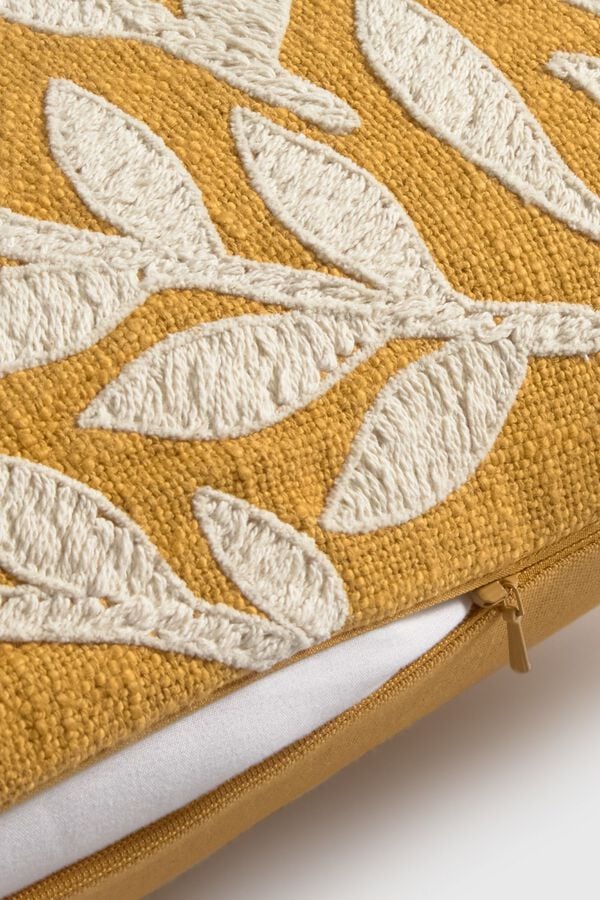 Textura Capa de almofada em algod&atilde;o com bordados de folhas estampado