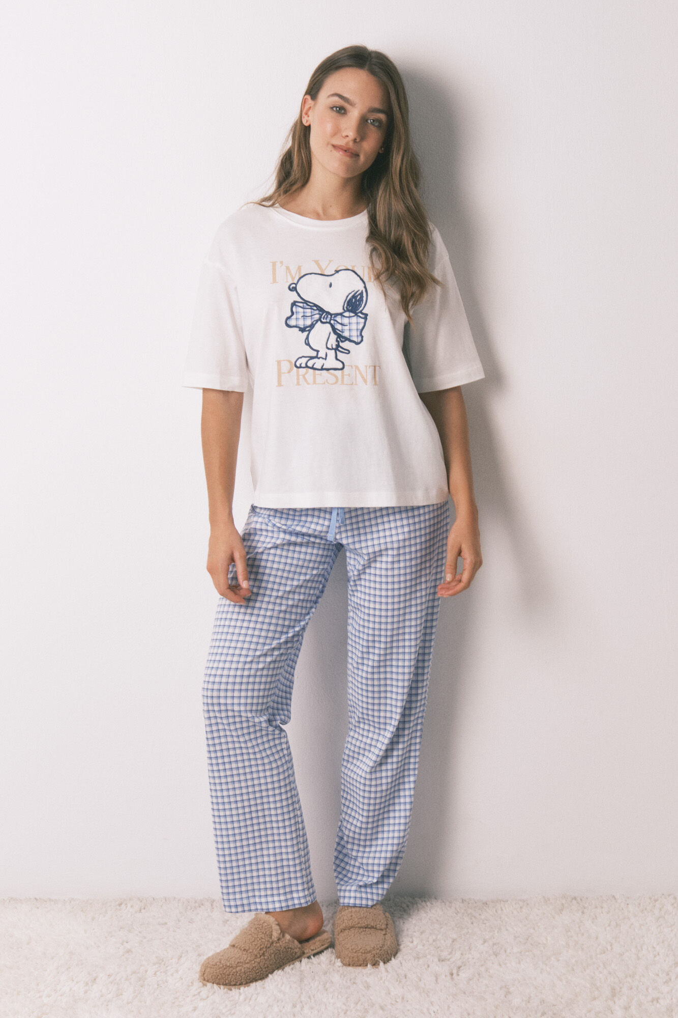 Women'secret Pijama largo manga corta algod&oacute;n Snoopy Vichy