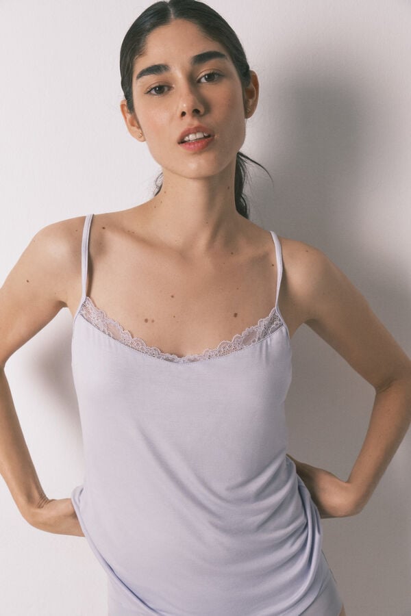 Women'secret T-shirt de al&ccedil;as extrassuave em malha azul azul