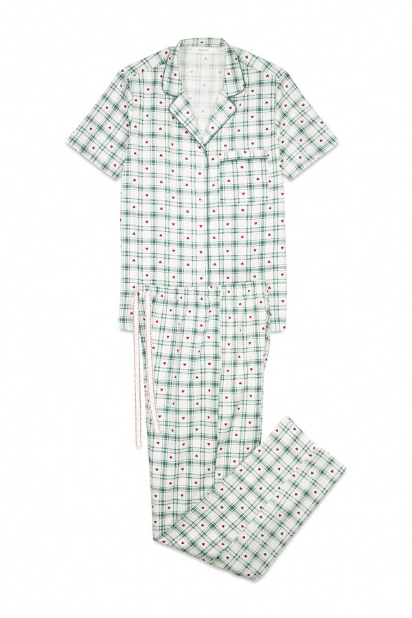 Women'secret Pijama camiseiro de algodão xadrez verde