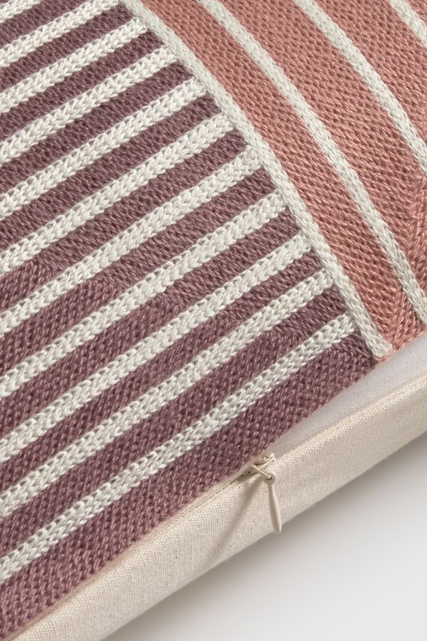Textura Capa de almofada em algod&atilde;o com bordado &agrave;s riscas castanho