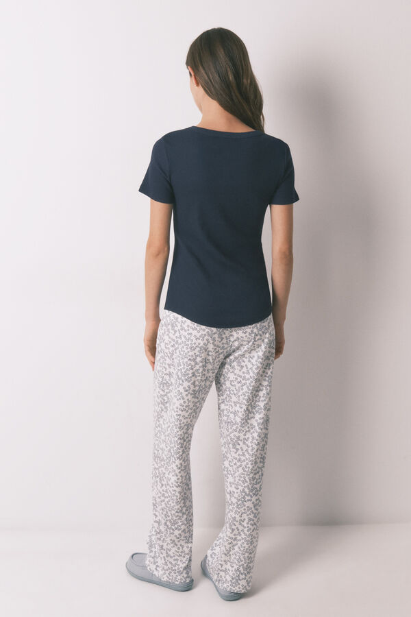 Women'secret Cal&ccedil;as compridas em algod&atilde;o estampado floral azul
