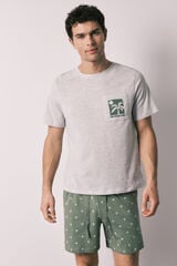 Women'secret Pijama curto de homem em algod&atilde;o estampado de palmeiras cinzento