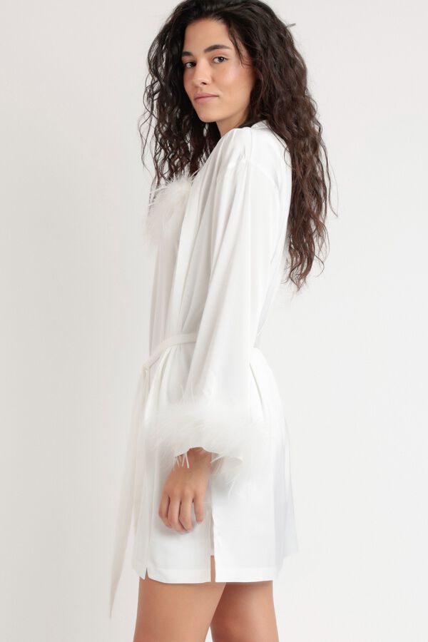 Admas Robe curta plumas marabu luxe noiva branco