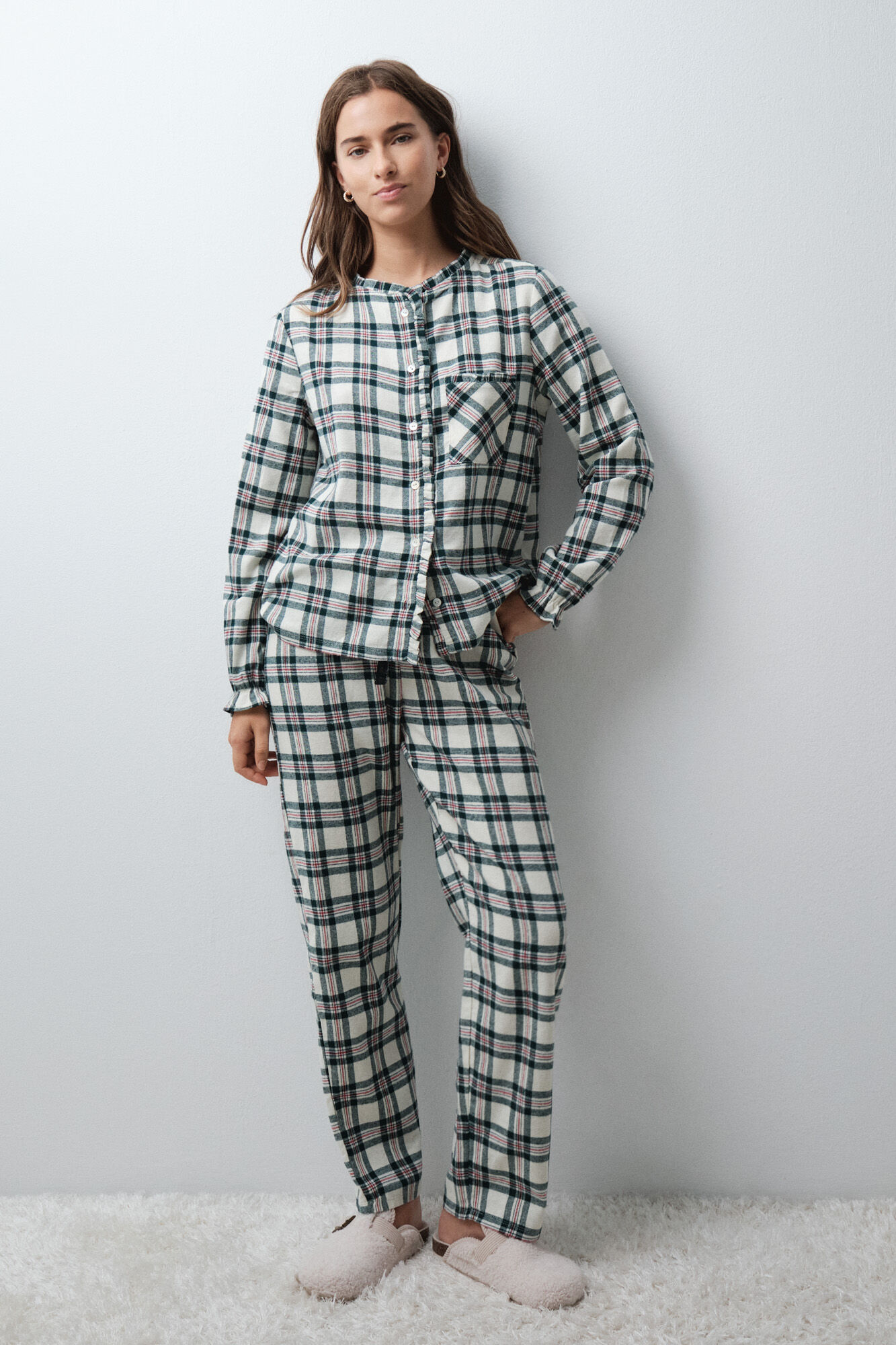 Women'secret Pijama comprido camisa gola mao aos quadrados
