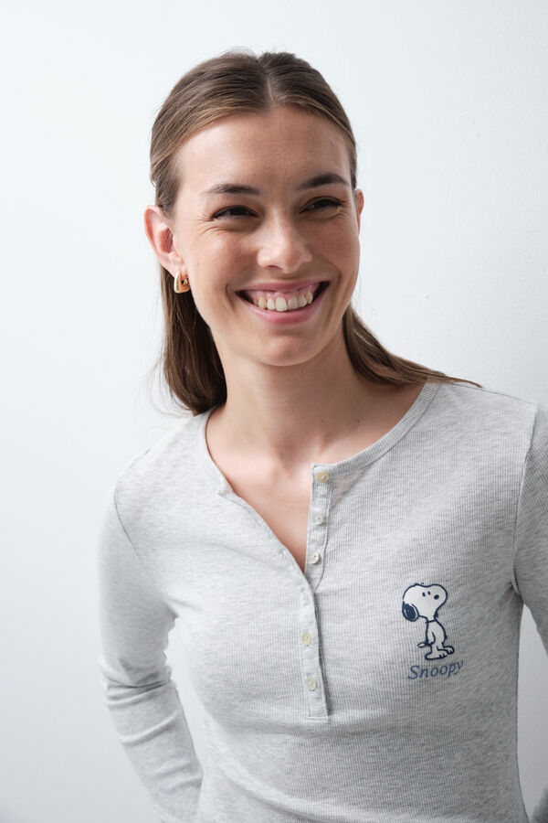 Women'secret Pijama comprido em algod&atilde;o Snoopy flanela cinzento