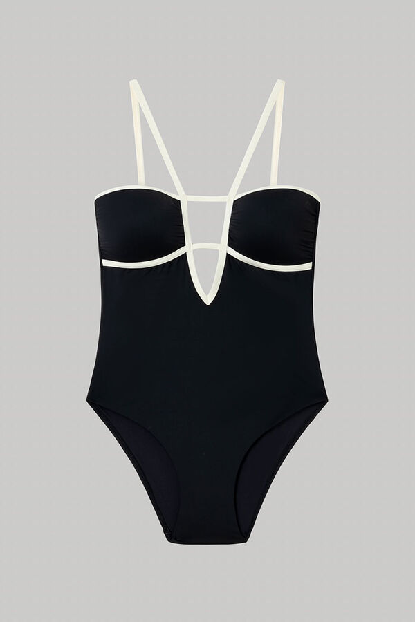 Gisela Fato de banho cai-cai bicolor com bojo removível preto